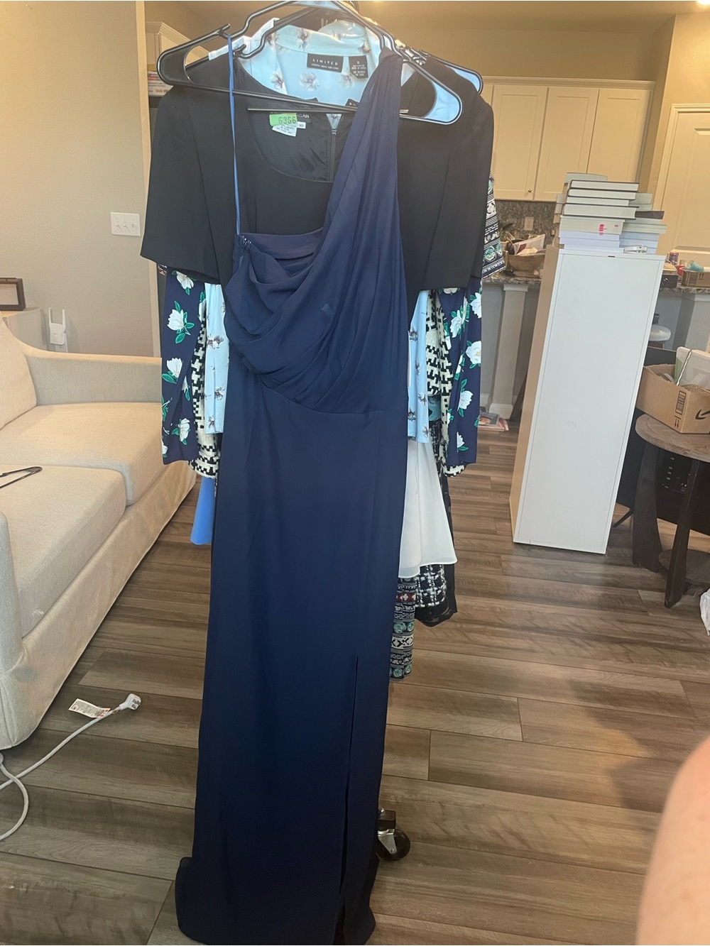 Birdy Grey Navy One-Shoulder Draped Gown